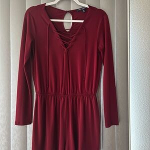 One Clothing Red/Burgundy  Lace-Up Long Sleeve Romper